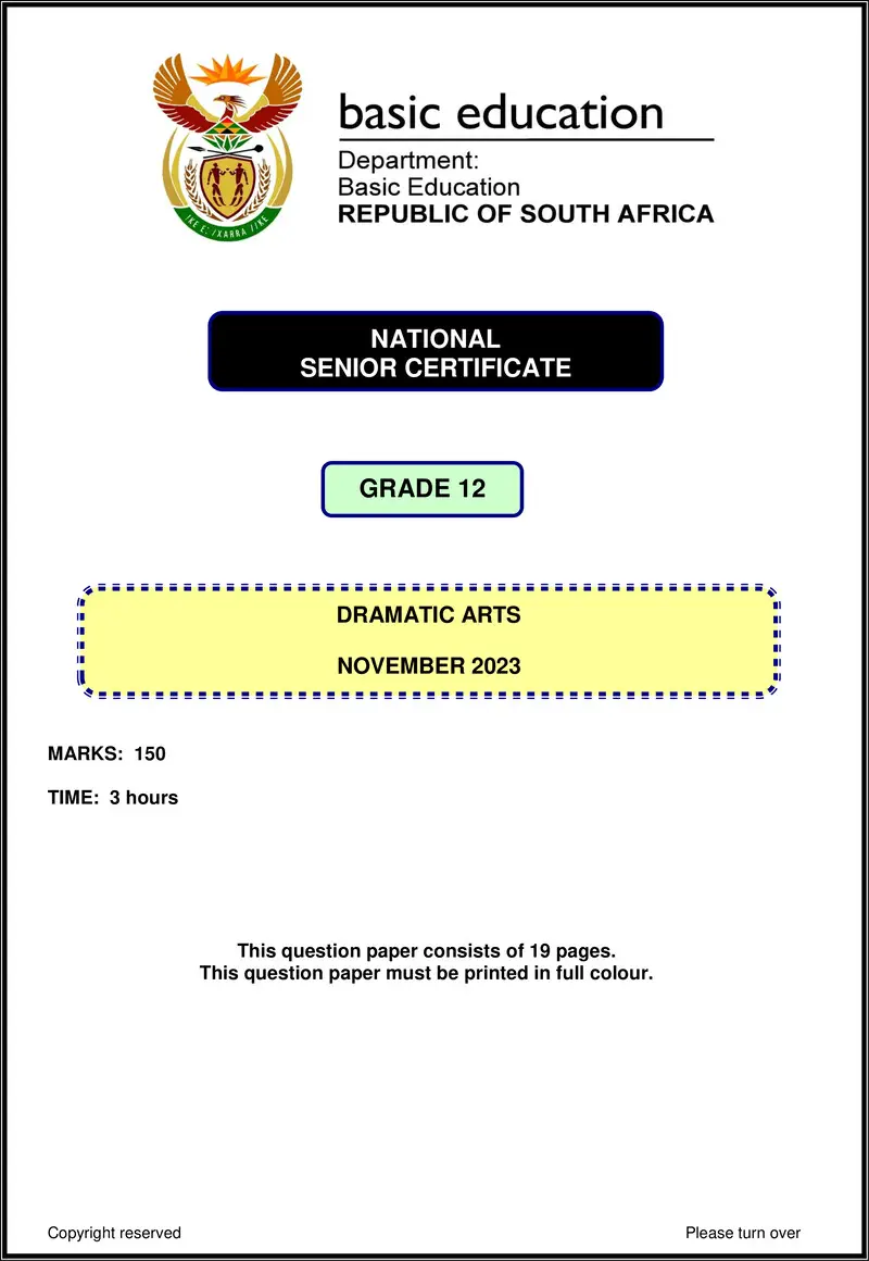 Grade 12 Dramatic Arts past paper 2023 – dramatic arts nov 2023 eng gr12