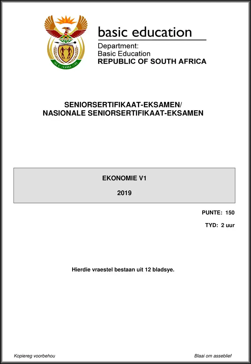 Grade 12 Economics past paper 2019 – economics p1 may june 2019 afr gr12