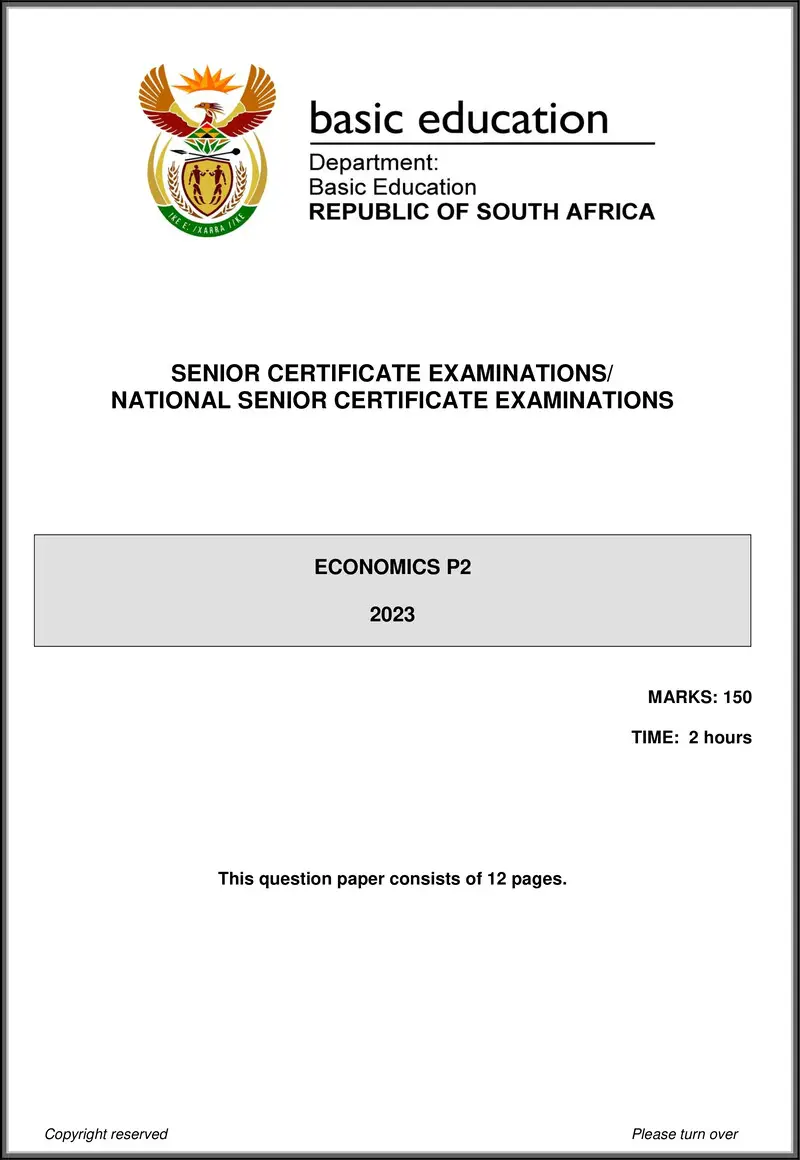 Grade 12 Economics past paper 2023 – economics p2 may june 2023 eng gr12
