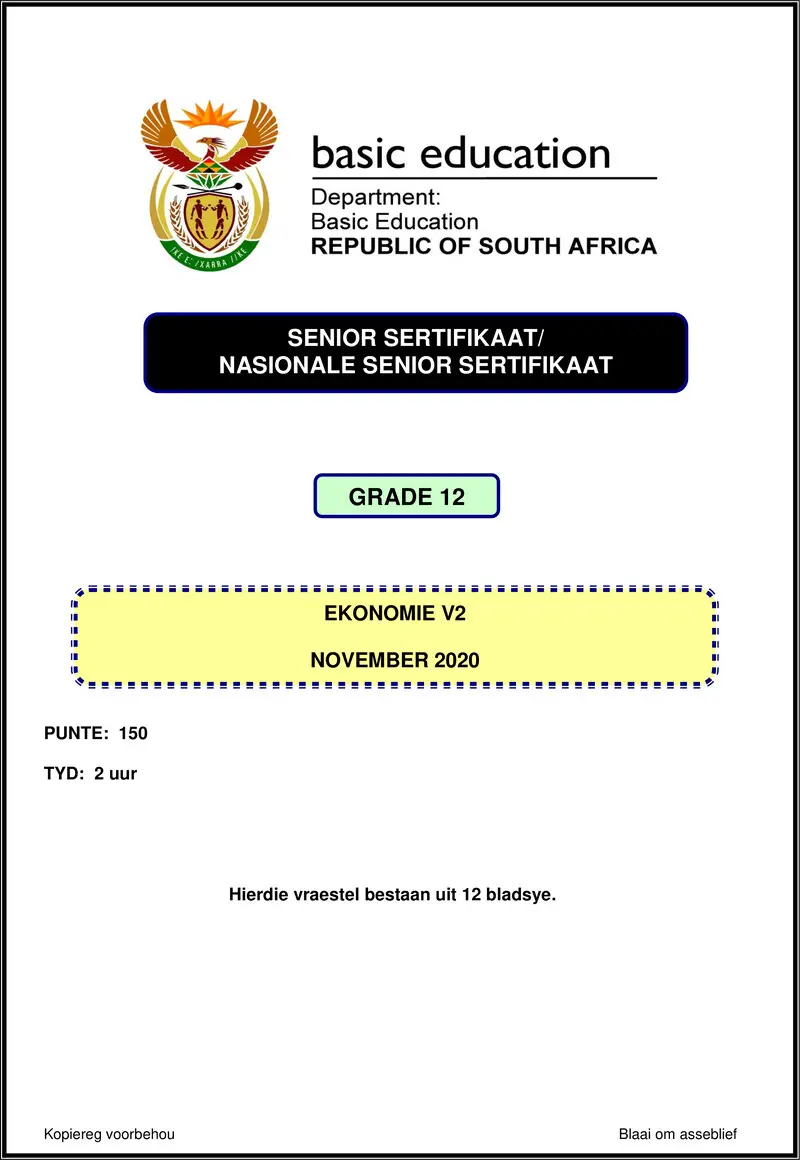 Grade 12 Economics past paper 2020 – economics p2 nov 2020 afr gr12