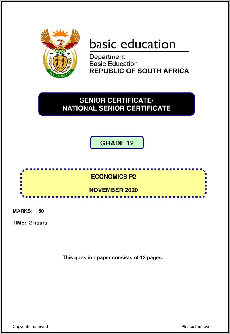 Grade 12 Economics past paper 2020 – economics p2 nov 2020 eng gr12