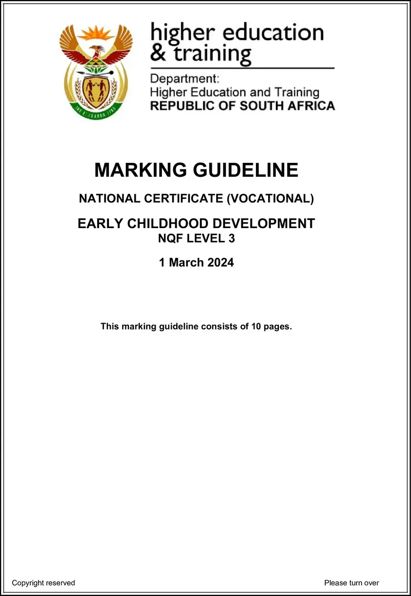 Early Childhood Development L3 MEMO Feb 2022 Not 2024 preview