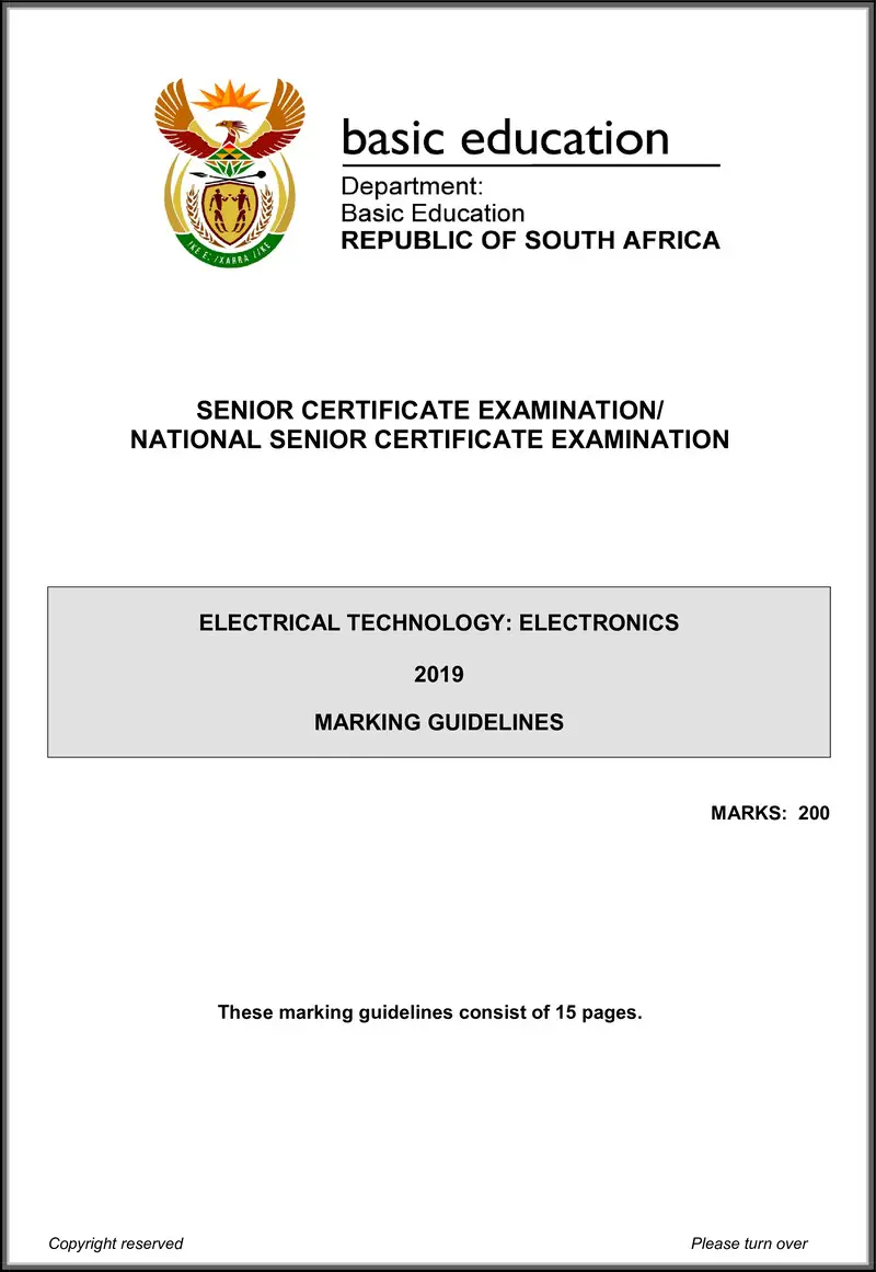 Grade 12 Electrical Technology past paper 2019 – electrical technology may june 2019 electronics memo eng gr12