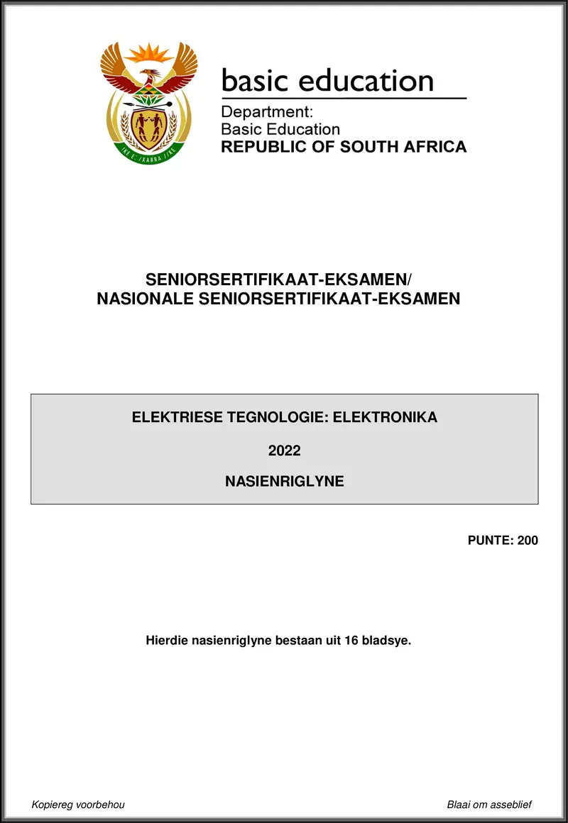 Grade 12 Electrical Technology past paper 2022 – electrical technology may june 2022 electronics mg afr gr12