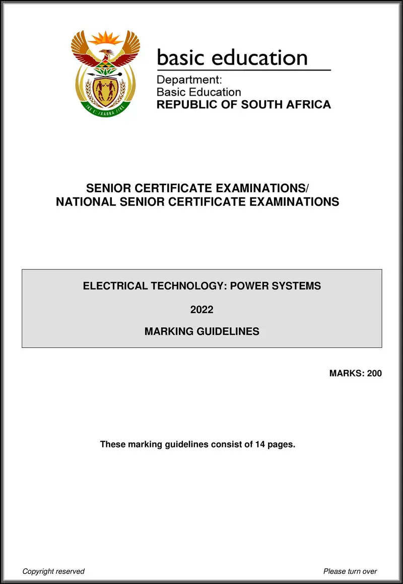 Grade 12 Electrical Technology past paper 2022 – electrical technology may june 2022 power systems mg eng gr12