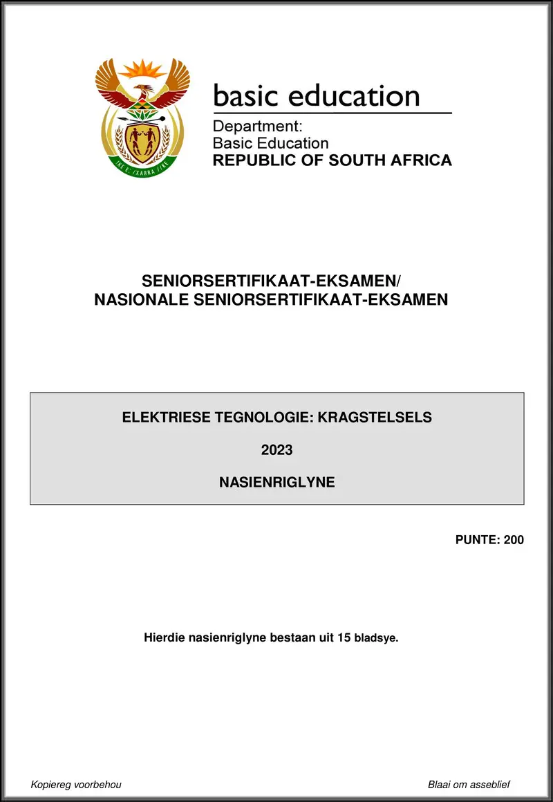 Grade 12 Electrical Technology past paper 2023 – electrical technology may june 2023 power systems mg afr gr12