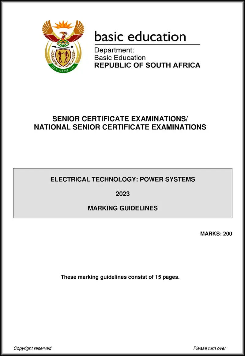 Grade 12 Electrical Technology past paper 2023 – electrical technology may june 2023 power systems mg eng gr12