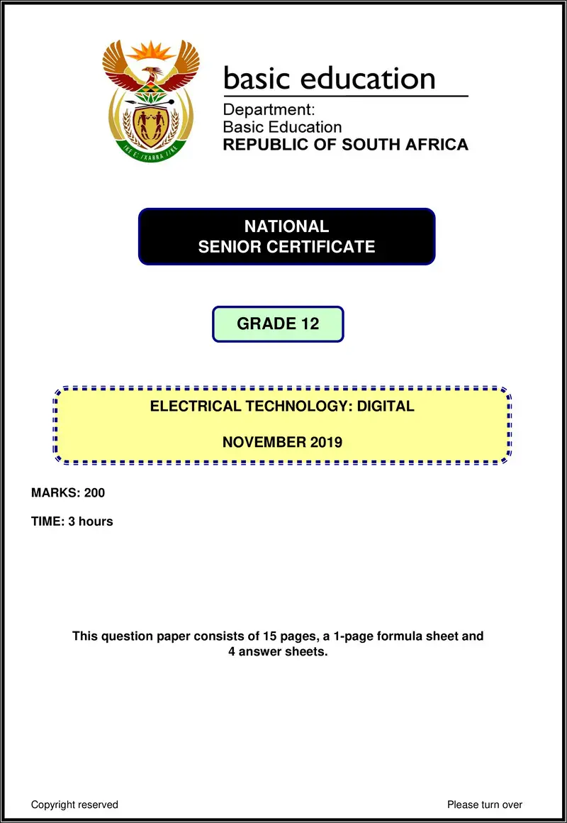 Grade 12 Electrical Technology past paper 2019 – electrical technology nov 2019 digital eng gr12
