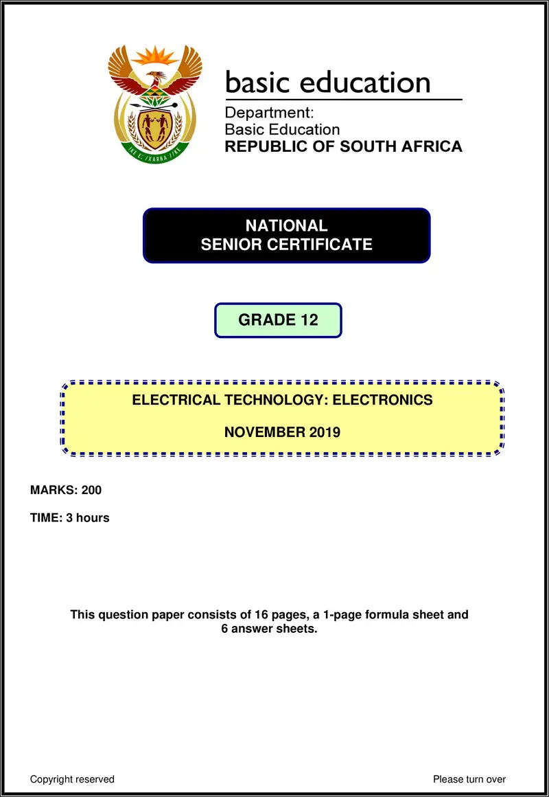 Grade 12 Electrical Technology past paper 2019 – electrical technology nov 2019 electronics eng gr12