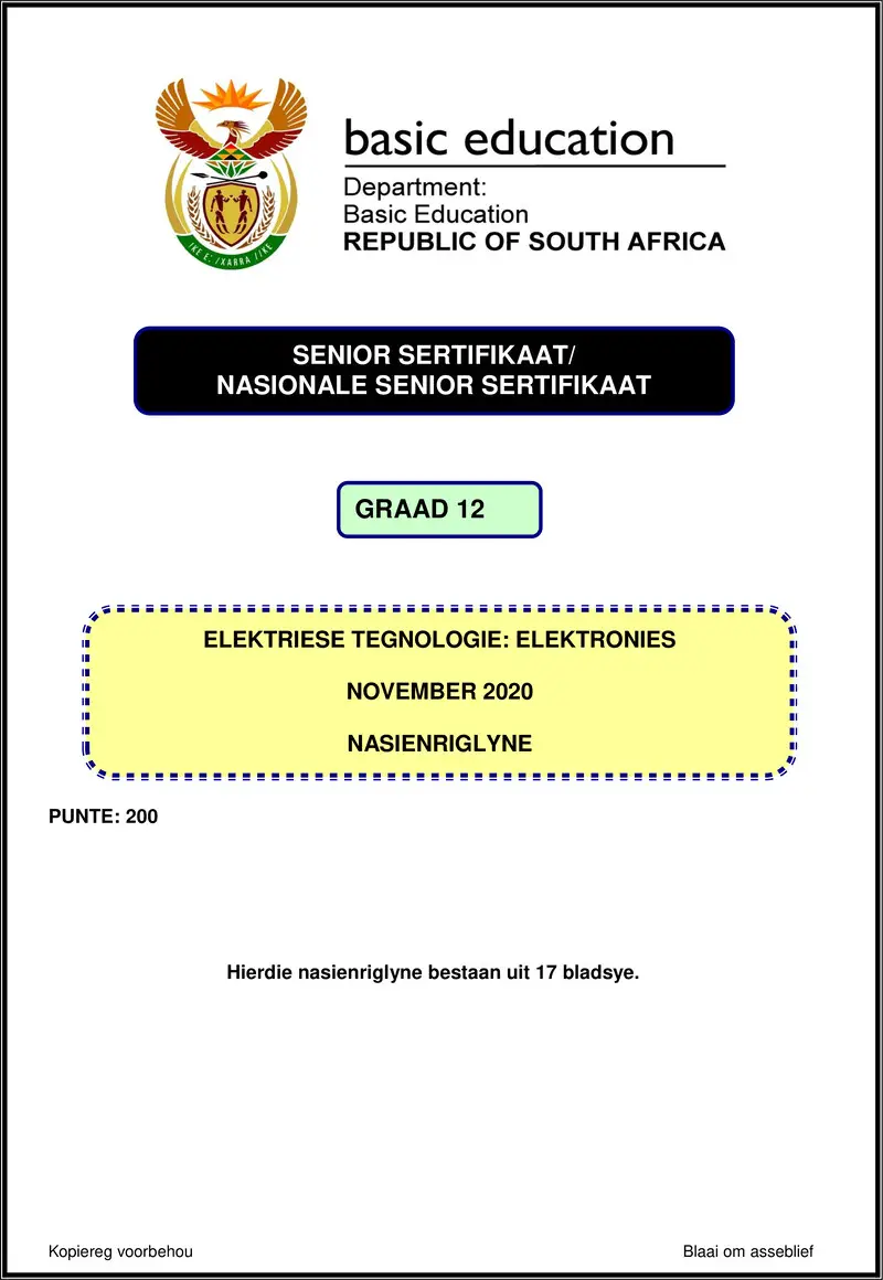 Grade 12 Electrical Technology past paper 2020 – electrical technology nov 2020 electronics memo afr gr12