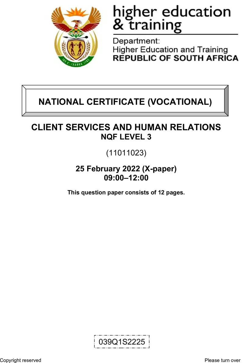 Services And Human Relations L3 QP Supp Feb 2022 Moller preview