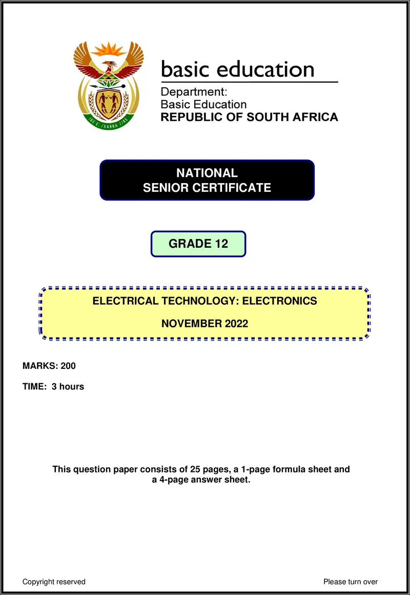 Grade 12 Electrical Technology past paper 2022 – electrical technology nov 2022 electronics eng gr12