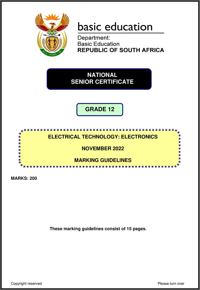 Grade 12 Electrical Technology past paper 2022 – electrical technology nov 2022 electronics mg eng gr12