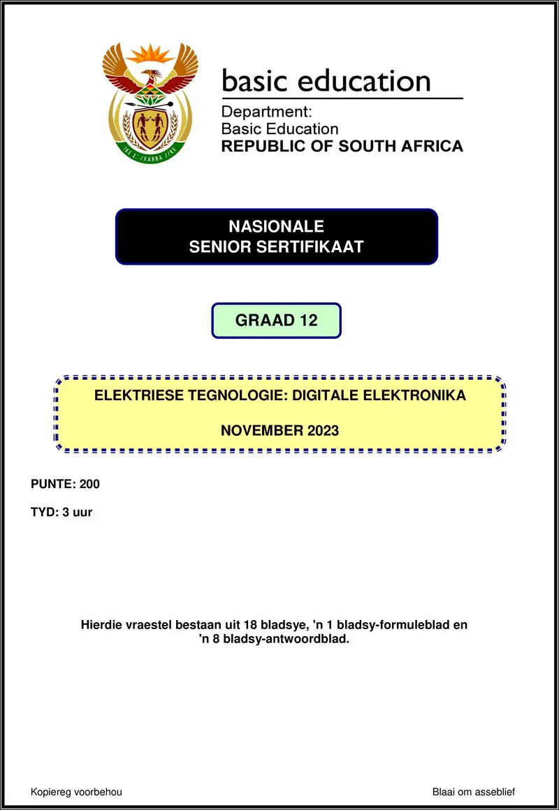 Grade 12 Electrical Technology past paper 2023 – electrical technology nov 2023 digital afr gr12