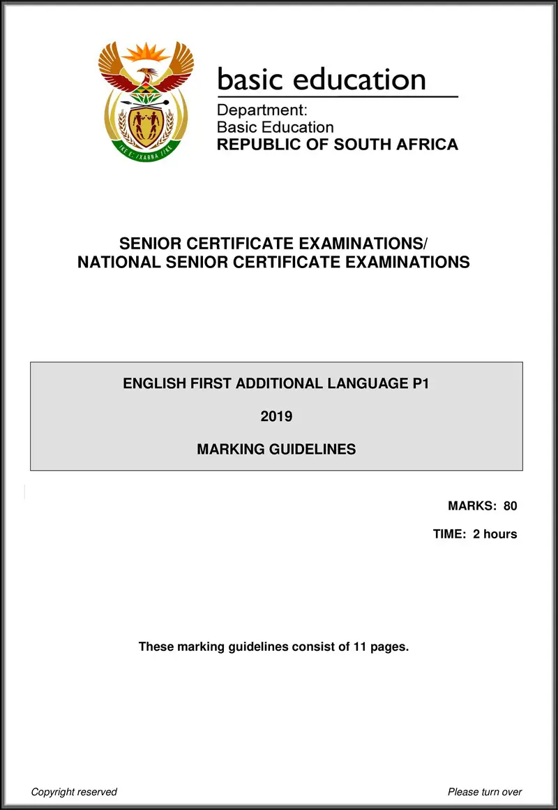 Grade 12 English past paper 2019 – english fal p1 may june 2019 memo gr12