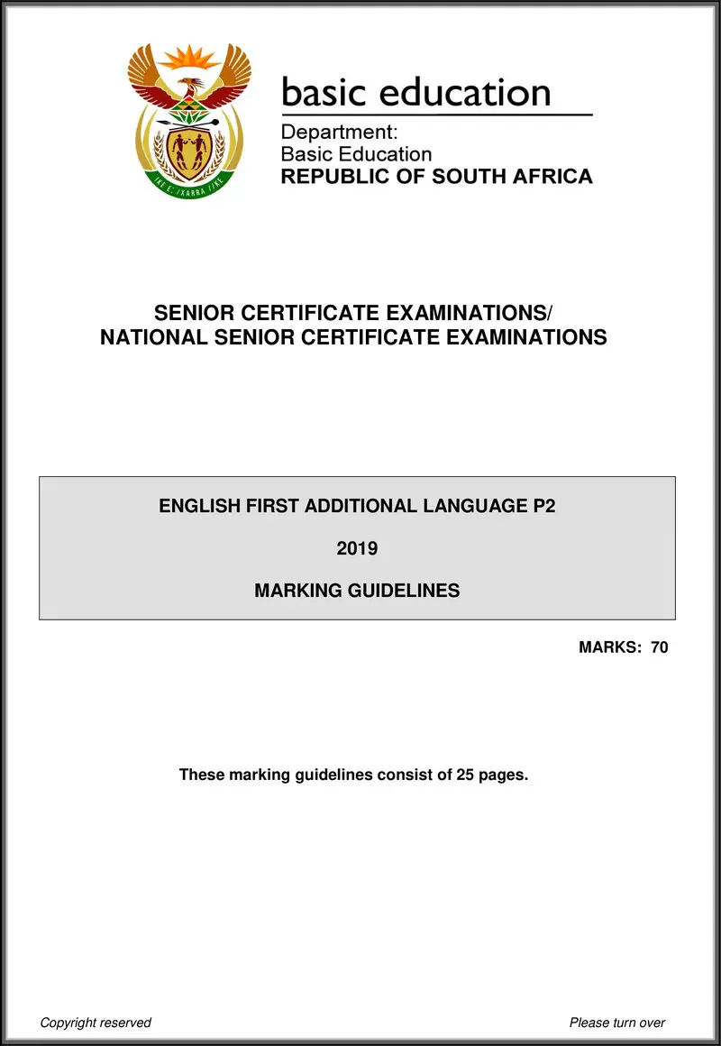 Grade 12 English past paper 2019 – english fal p2 may june 2019 memo gr12