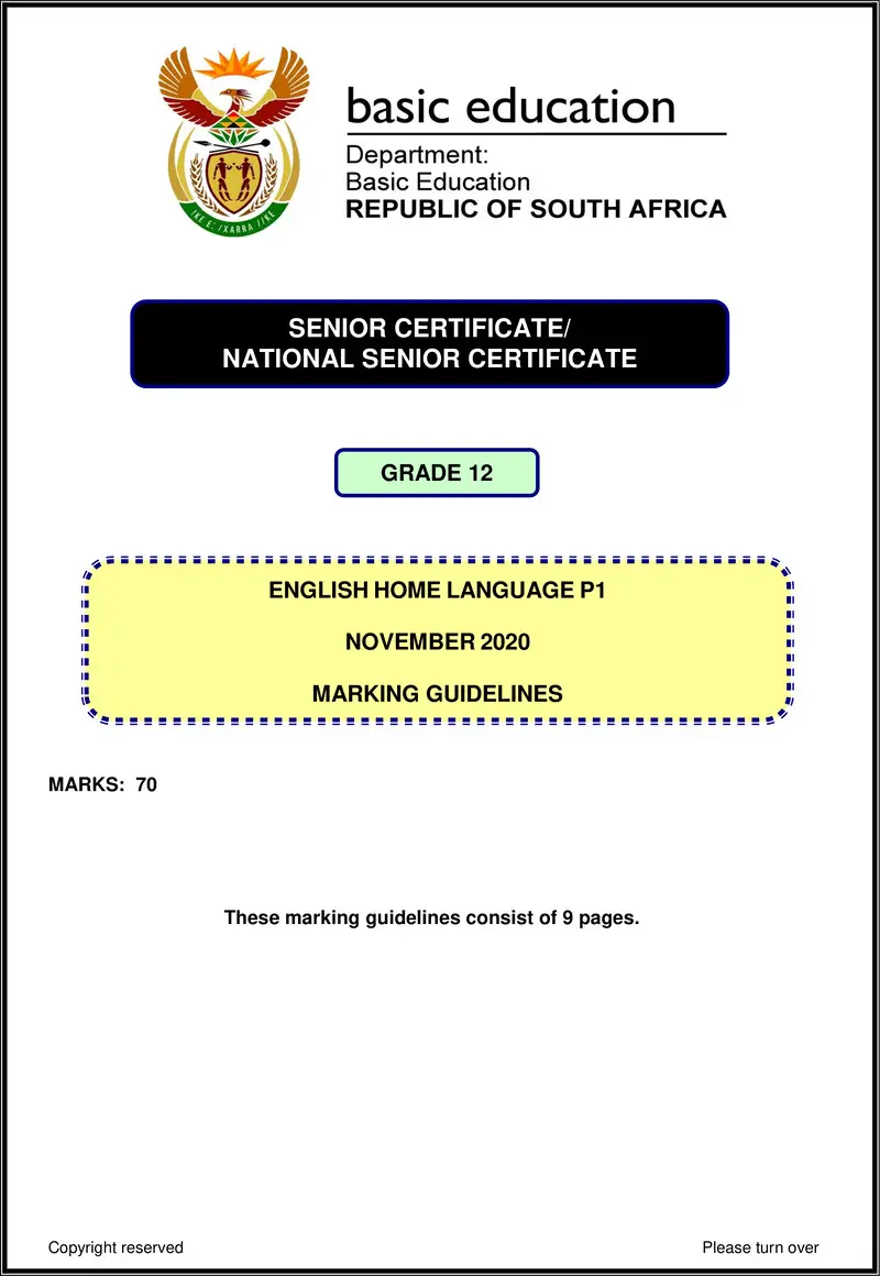 Grade 12 English past paper 2020 – english hl p1 nov 2020 memo gr12