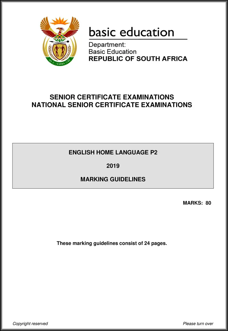 Grade 12 English past paper 2019 – english hl p2 may june 2019 memo gr12