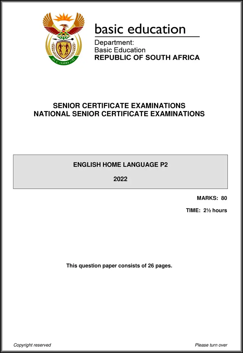 Grade 12 English past paper 2022 – english hl p2 may june 2022 gr12