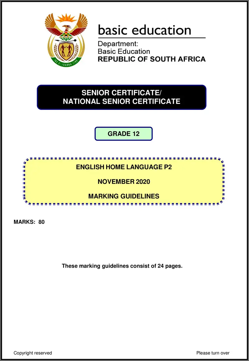 Grade 12 English past paper 2020 – english hl p2 nov 2020 memo gr12