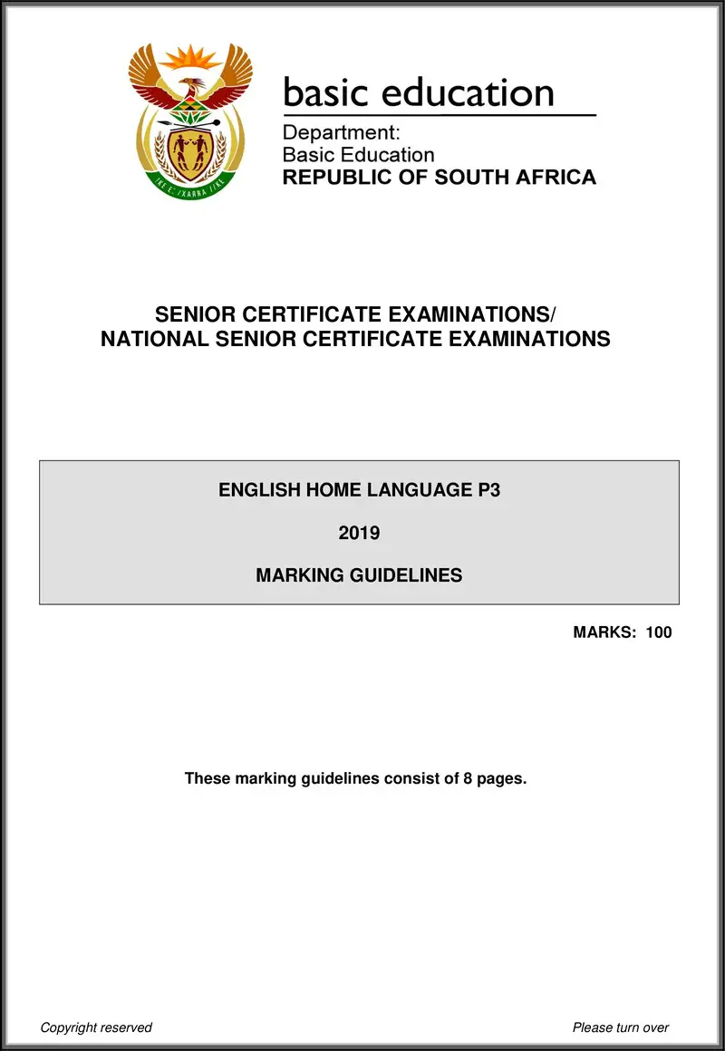 Grade 12 English past paper 2019 – english hl p3 may june 2019 memo gr12