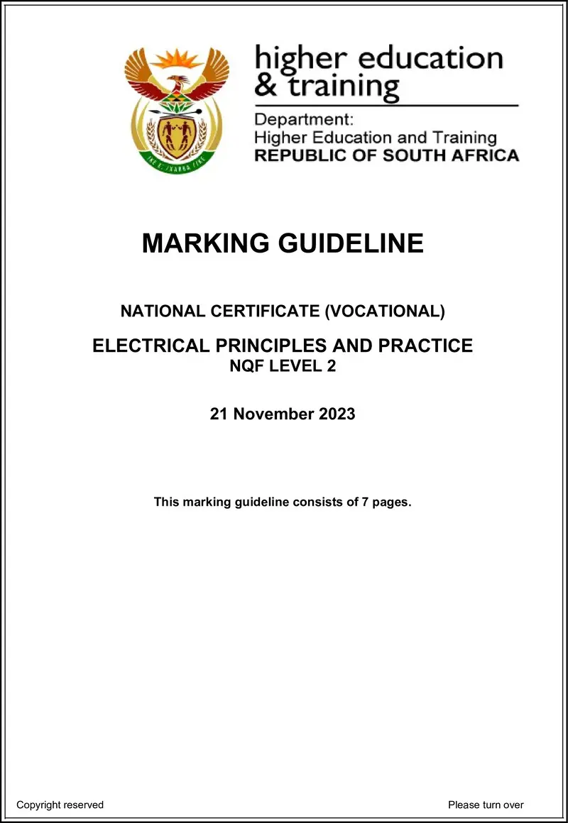 Electrical Principles And Practice L2 Nov MEMO 2023 preview