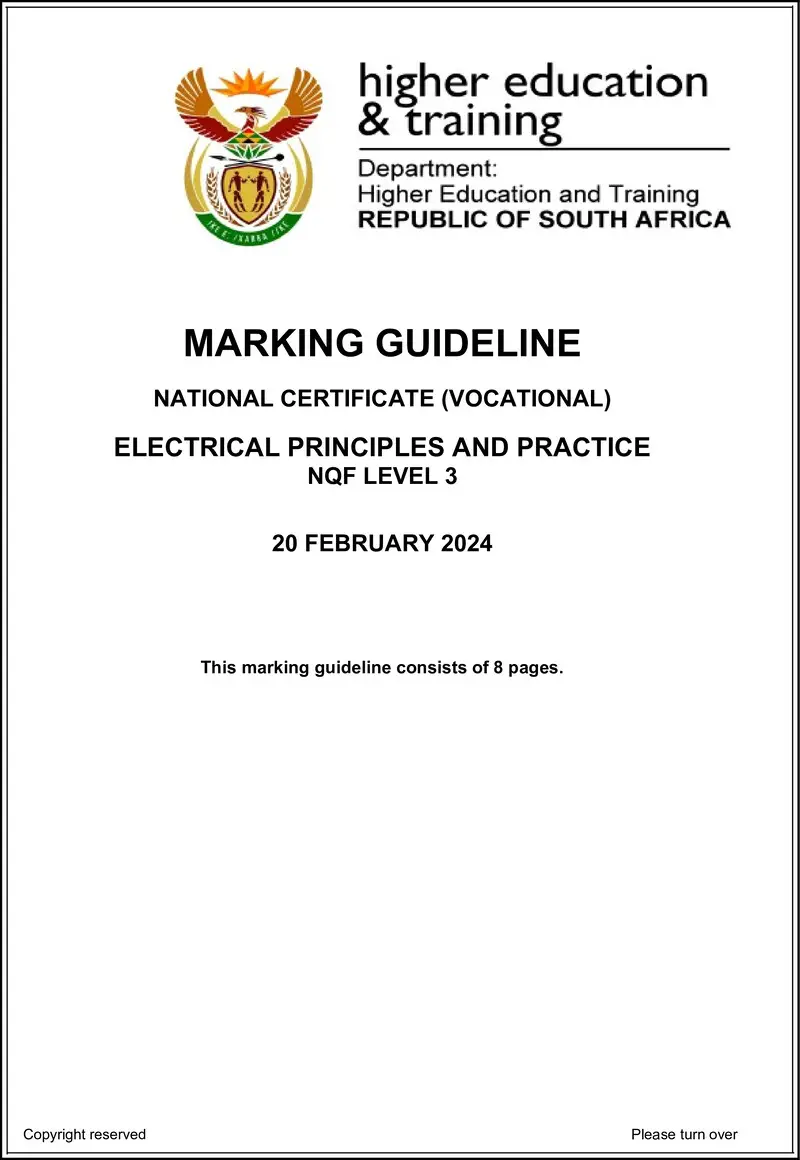 Electrical Principles And Practice L3 MEMO Supp Feb 2022 Not 2024 preview