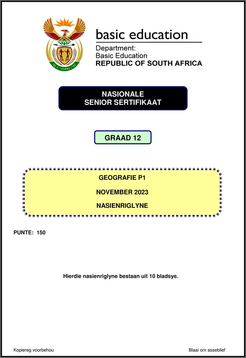 Grade 12 Geography past paper 2023 – geography p1 nov 2023 mg afr gr12