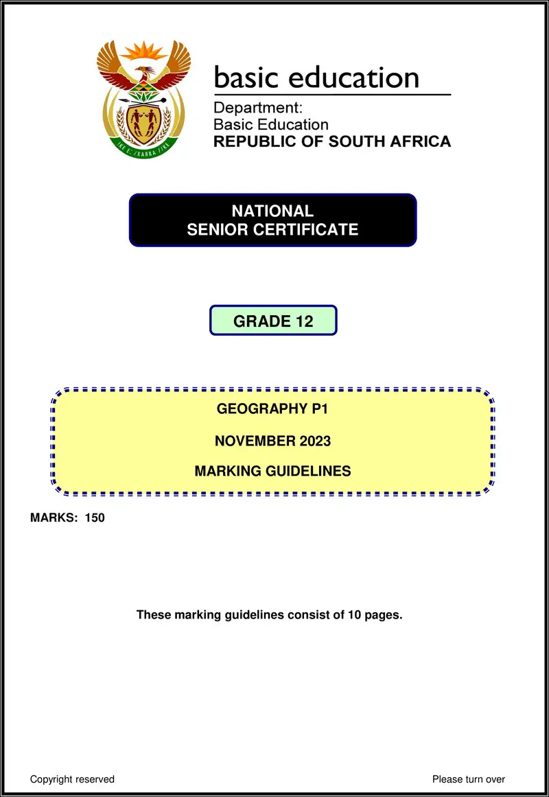 Grade 12 Geography past paper 2023 – geography p1 nov 2023 mg eng gr12