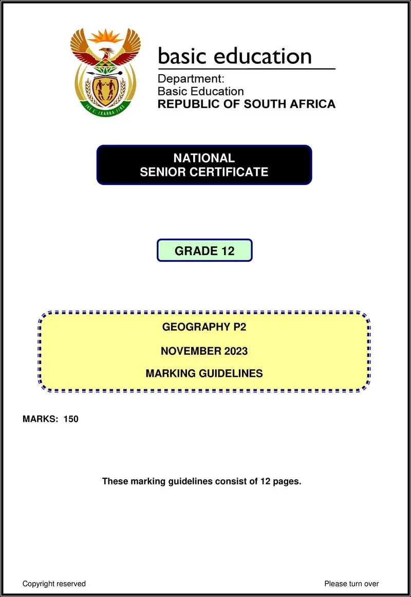 Grade 12 Geography past paper 2023 – geography p2 nov 2023 mg eng gr12