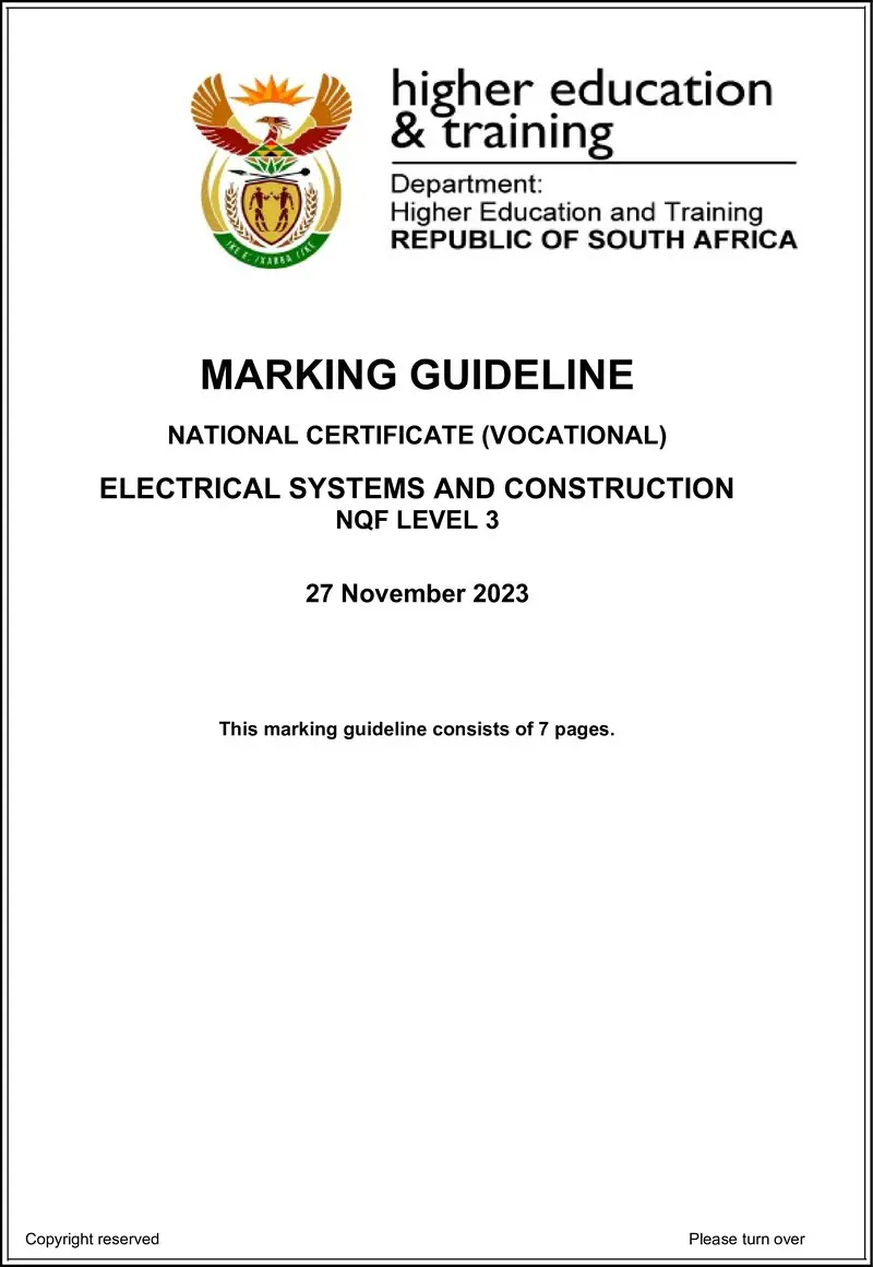 Electrical Systems And Construction L3 MEMO Nov 2023 Ed preview