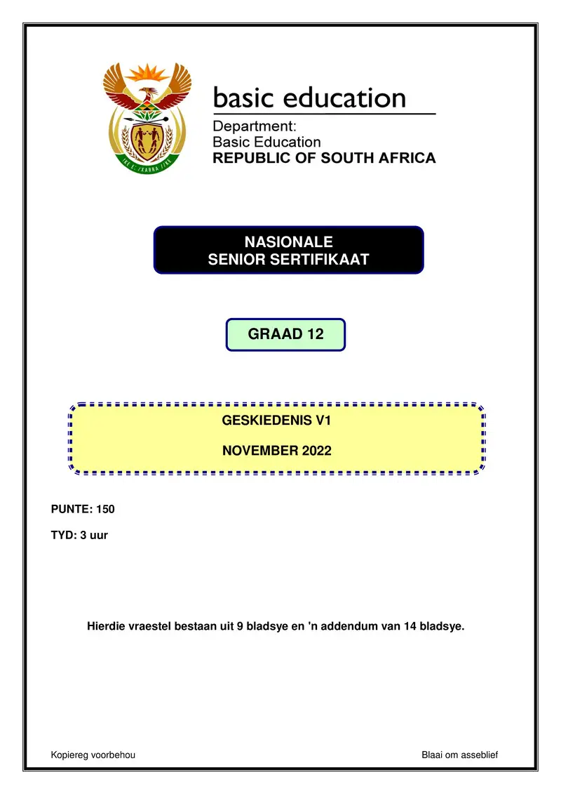 Grade 12 History past paper 2022 – history p1 nov 2022 afr gr12