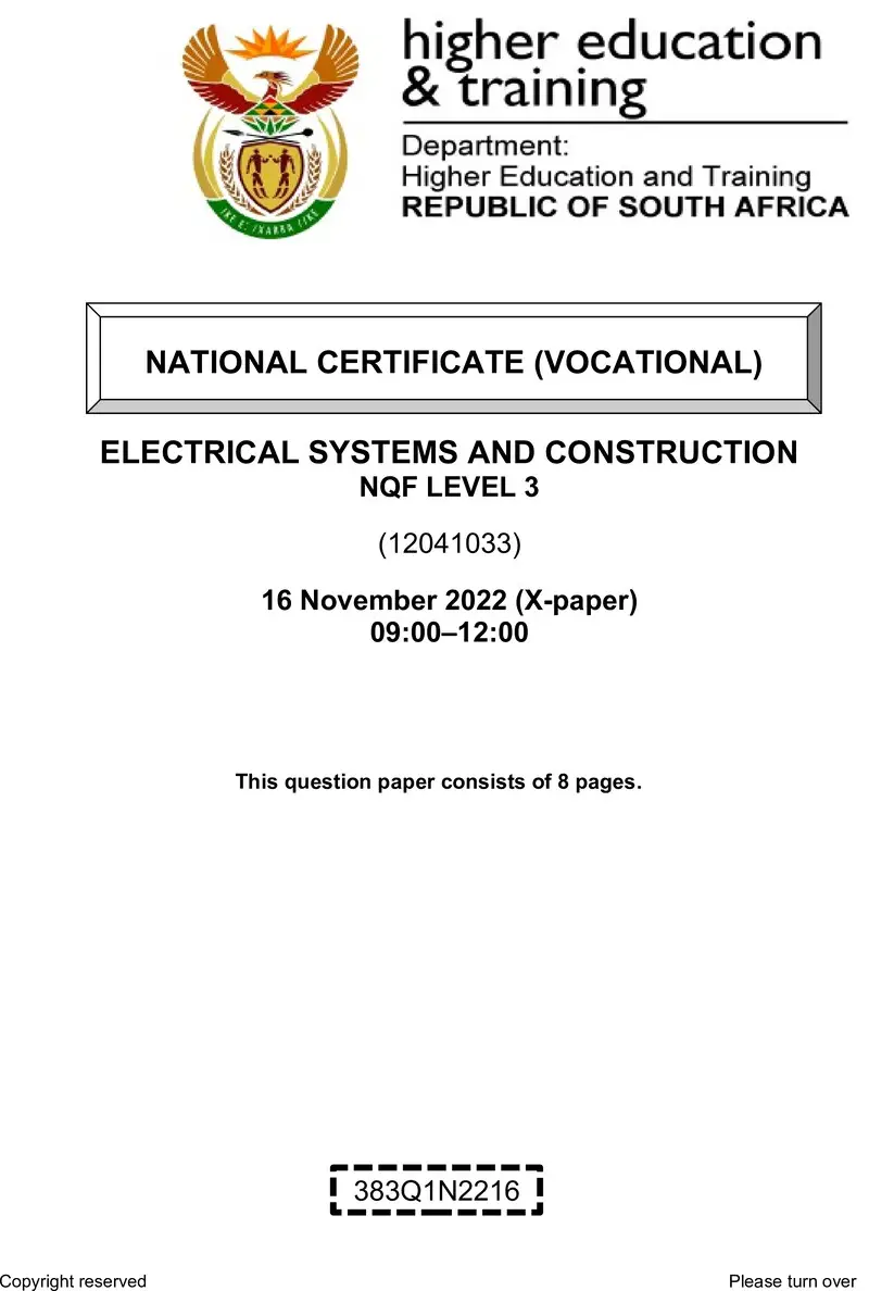 Electrical Systems And Construction L3 QP Nov 2022 De Jager preview