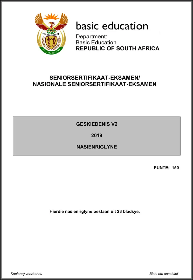 Grade 12 History past paper 2019 – history p2 may june 2019 memo afr gr12