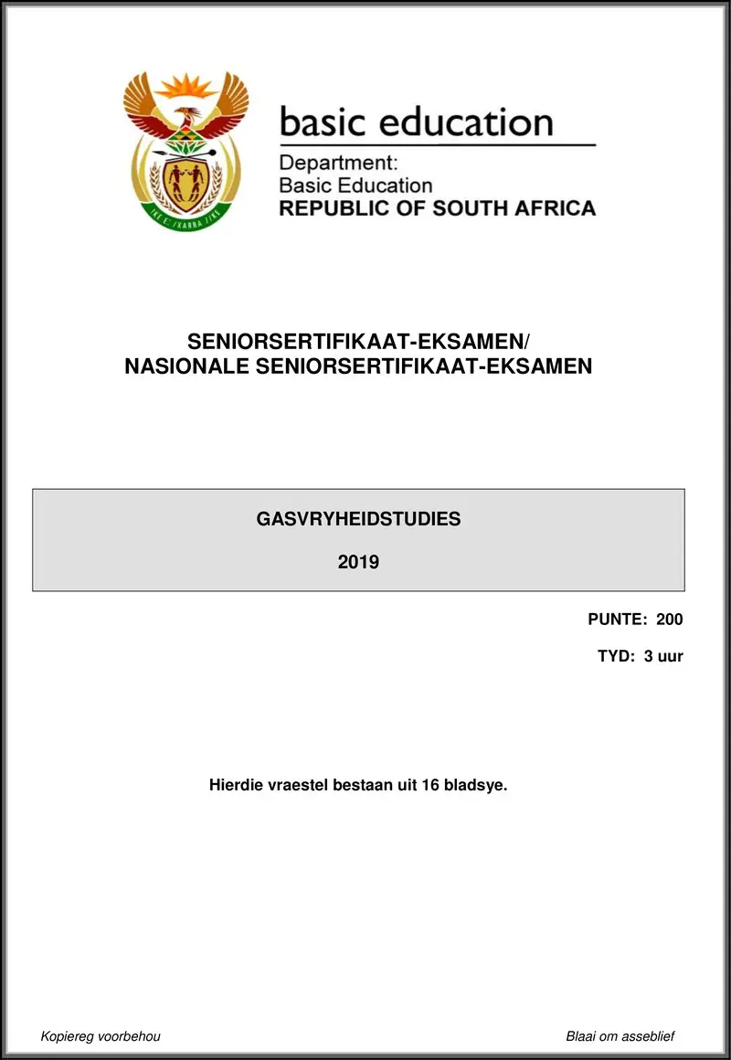 Grade 12 Gasvryheidstudies past paper 2019 – hospitality studies may june 2019 afr gr12