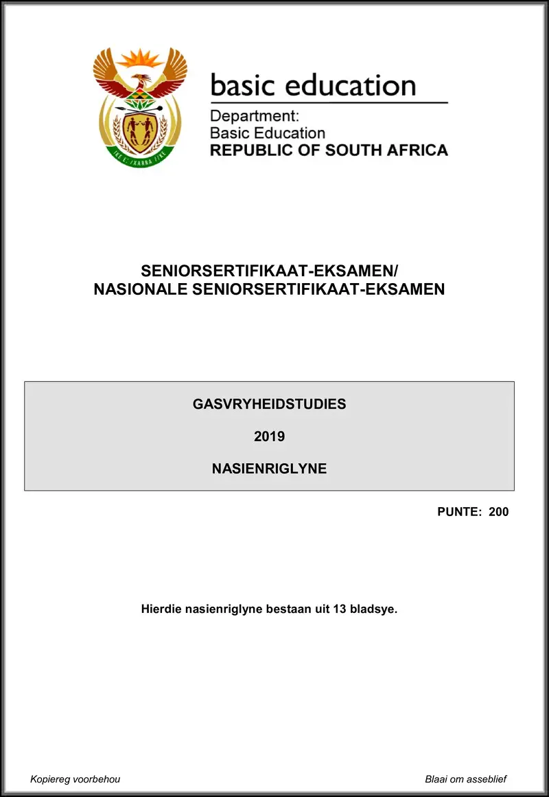 Grade 12 Gasvryheidstudies past paper 2019 – hospitality studies may june 2019 memo afr gr12