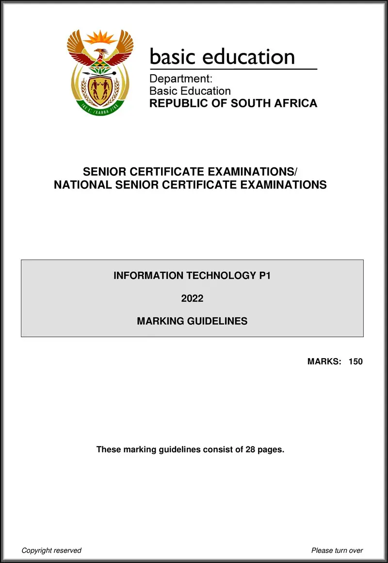 Grade 12 Information Technology past paper 2022 – information technology p1 may june 2022 mg eng gr12