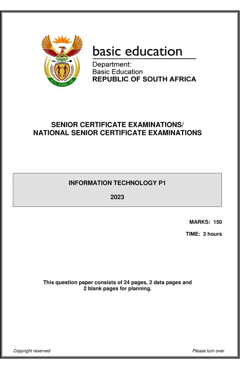 Grade 12 Information Technology past paper 2023 – information technology p1 may june 2023 eng gr12