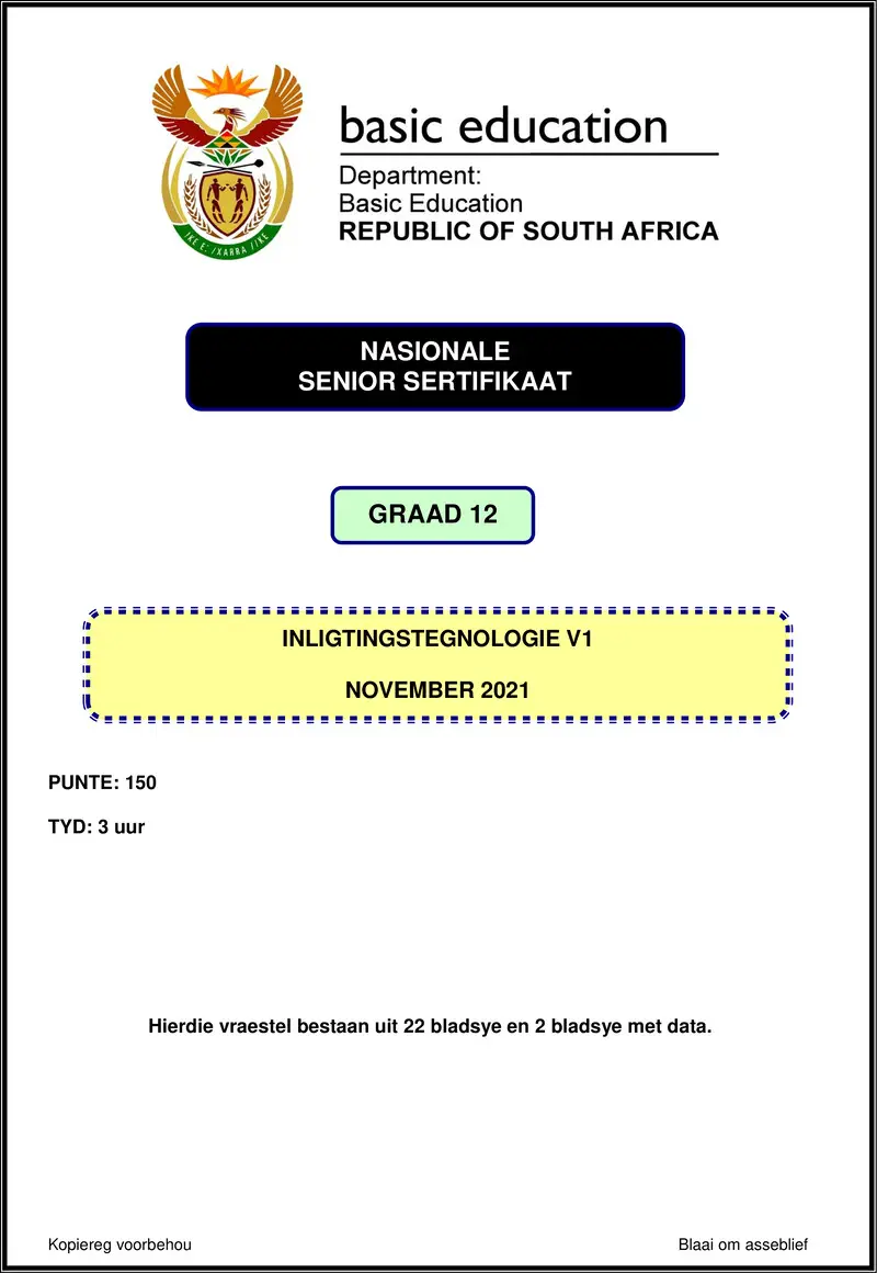 Grade 12 Information Technology past paper 2021 – information technology p1 nov 2021 afr gr12