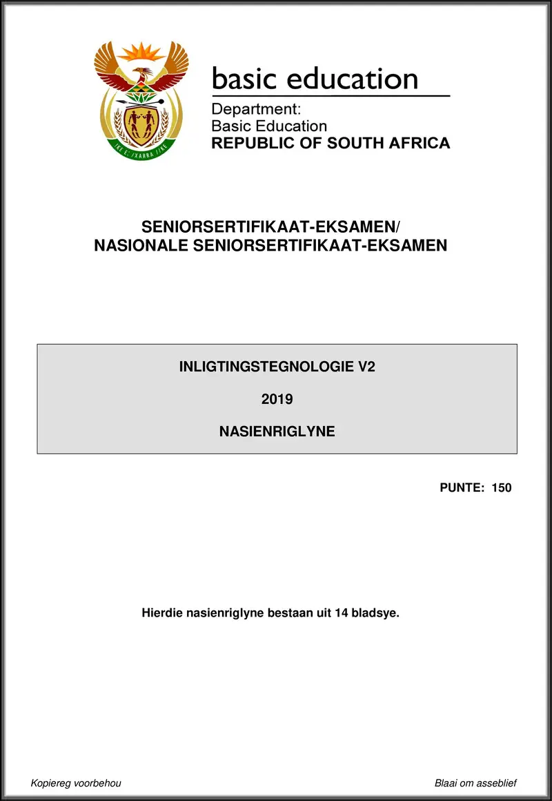 Grade 12 Information Technology past paper 2019 – information technology p2 may june 2019 memo afr gr12
