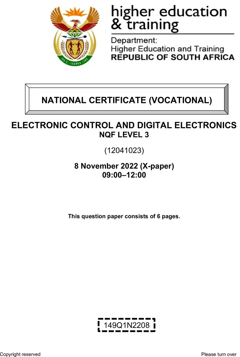 Electronics Control And Digital Electronics L3 QP Nov 2022 De Jager preview