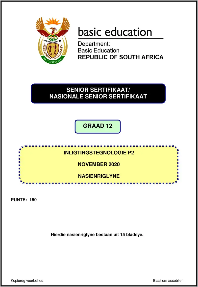 Grade 12 Information Technology past paper 2020 – information technology p2 nov 2020 memo afr gr12