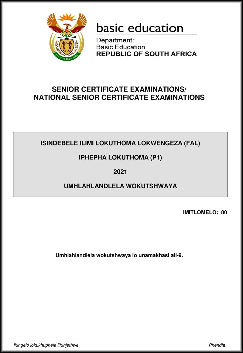 Grade 12 isiNdebele past paper 2021 – isindebele fal p1 may june 2021 mg gr12