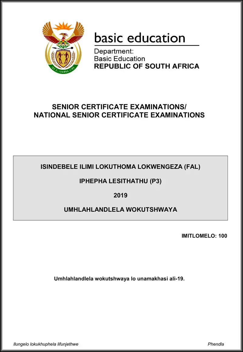 Grade 12 isiNdebele past paper 2019 – isindebele fal p3 may june 2019 memo gr12