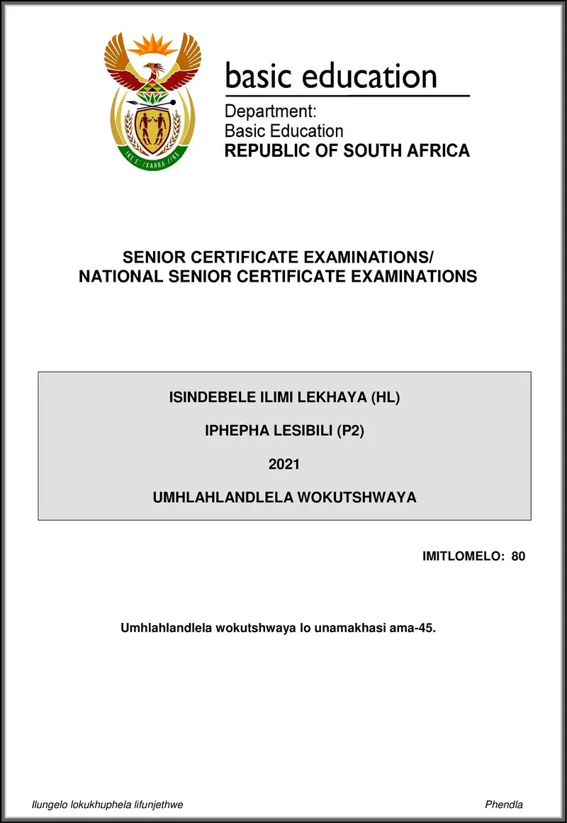 Grade 12 isiNdebele past paper 2021 – isindebele hl p2 may june 2021 mg gr12