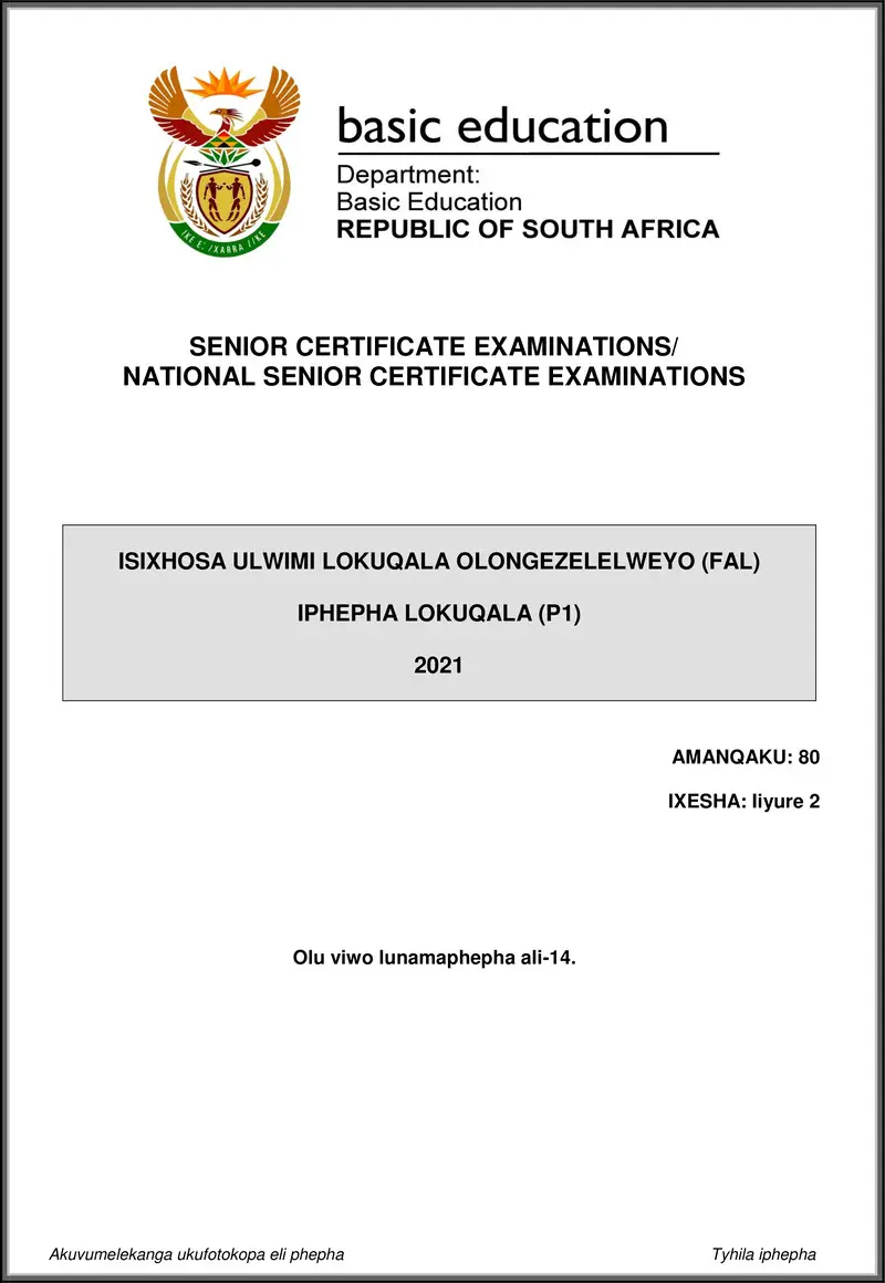 Grade 12 isiXhosa past paper 2021 – isixhosa fal p1 may june 2021 gr12