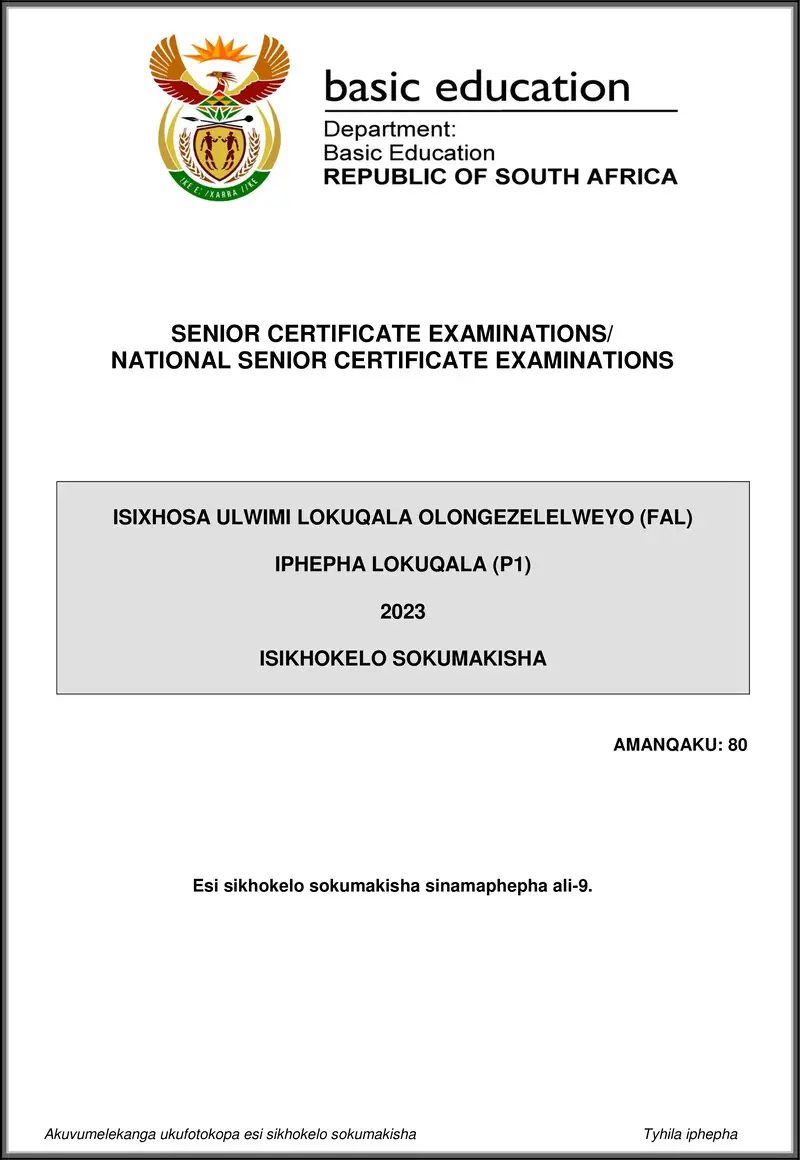 Grade 12 isiXhosa past paper 2023 – isixhosa fal p1 may june 2023 mg gr12