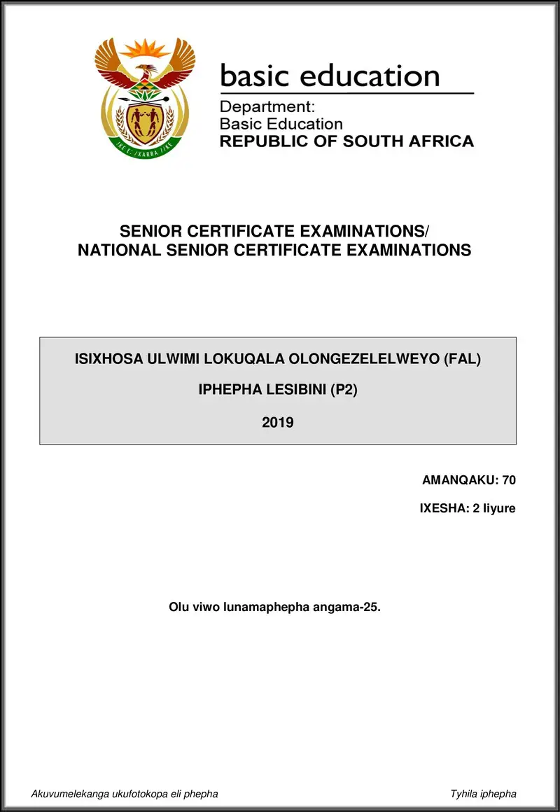 Grade 12 isiXhosa past paper 2019 – isixhosa fal p2 may june 2019 gr12