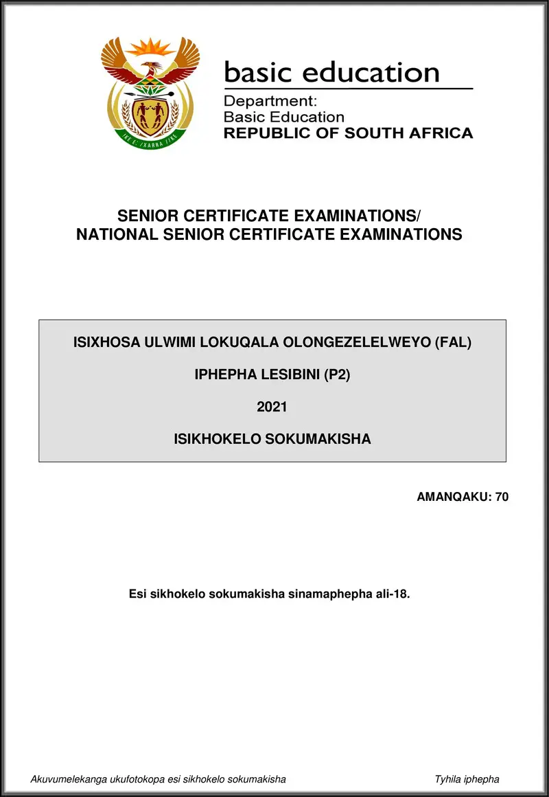 Grade 12 isiXhosa past paper 2021 – isixhosa fal p2 may june 2021 mg gr12