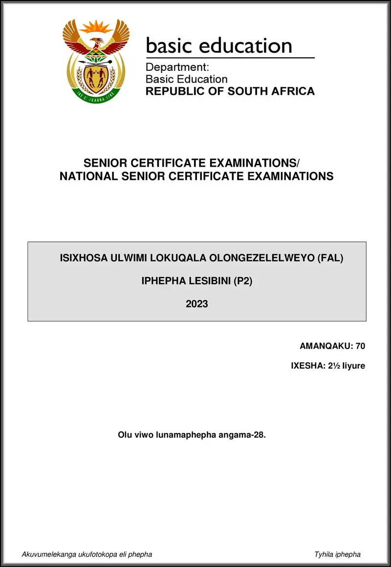 Grade 12 isiXhosa past paper 2023 – isixhosa fal p2 may june 2023 gr12